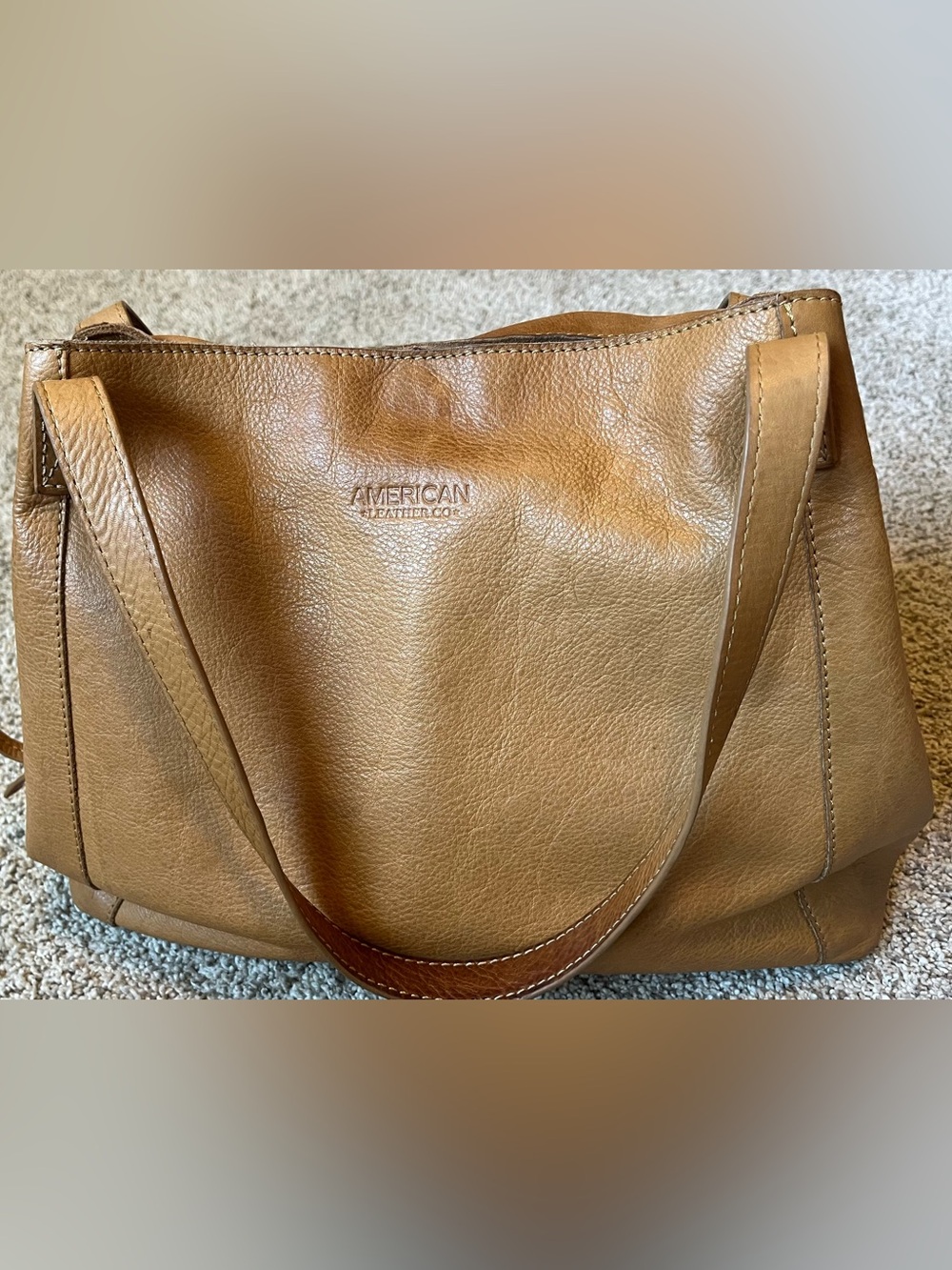 American Leather Co. Liberty shopping Tan Leather Tote purse 3 section